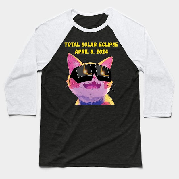 Total Solar Eclipse 2024 Grunge Cat Baseball T-Shirt by Rocky Ro Designs
